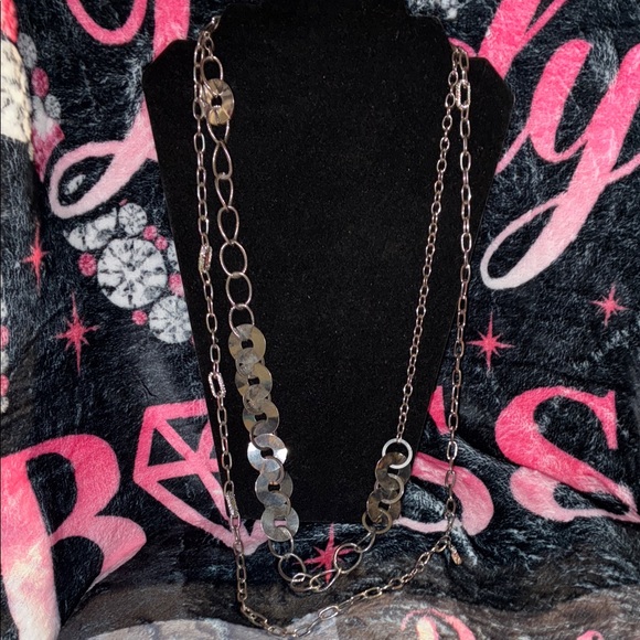 Black and Silver 2  Chains Necklace - Picture 1 of 7